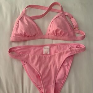 Xhilaration Pink Ribbed Triangle Bikini Set